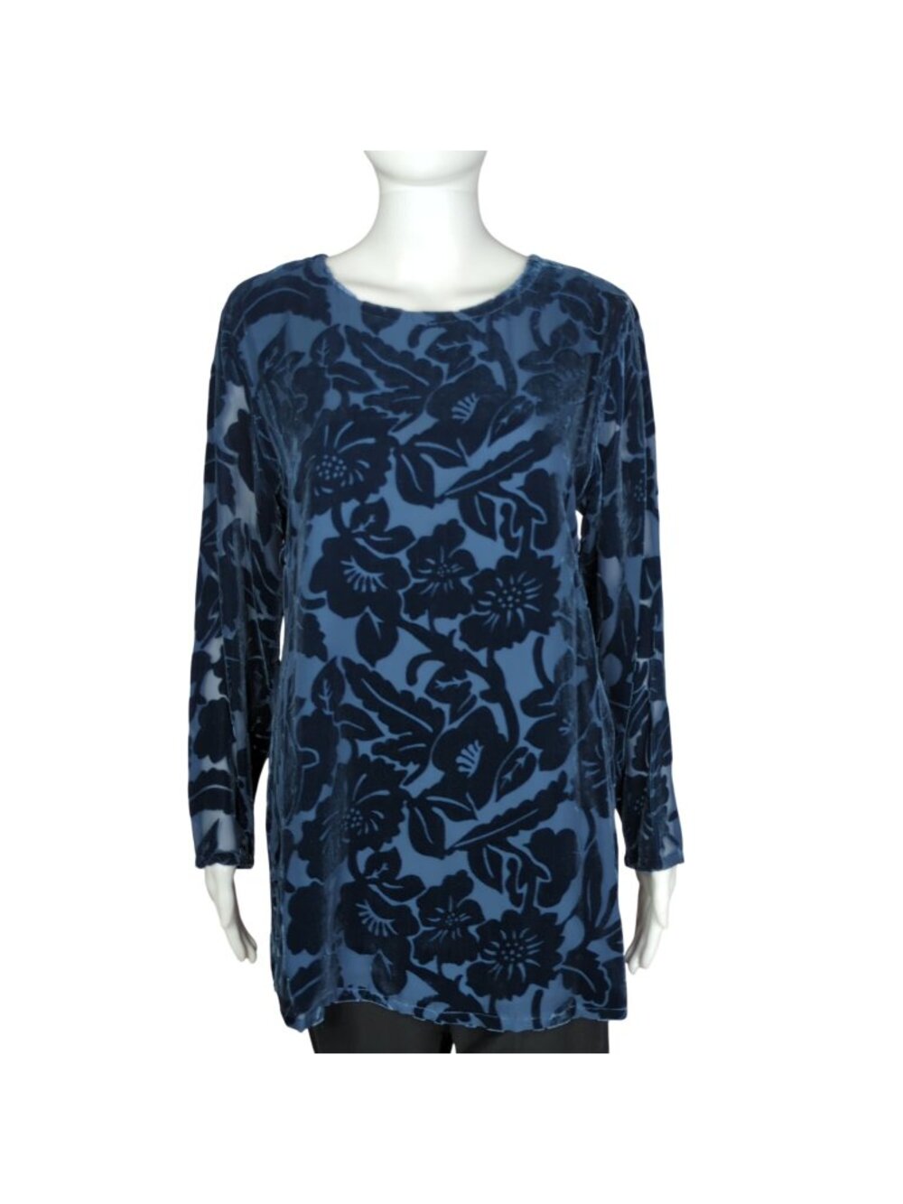 Silk Lore By Beth Terrell Floral Burnout Velvet Tunic Blouse Long-Sleeve Small